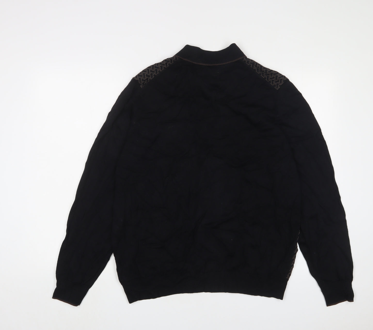 Autograph Mens Black Geometric Cotton Polo Size XL Collared Zip