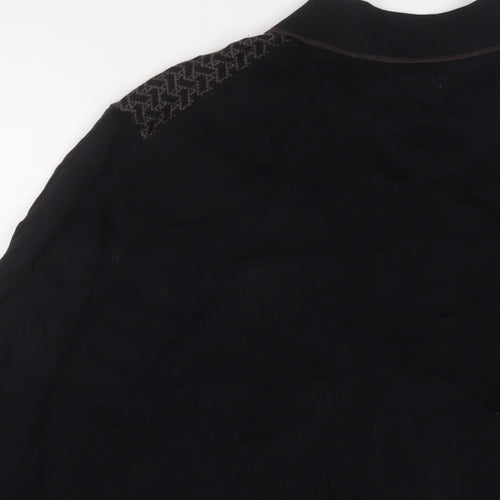 Autograph Mens Black Geometric Cotton Polo Size XL Collared Zip