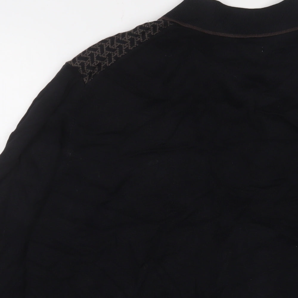 Autograph Mens Black Geometric Cotton Polo Size XL Collared Zip