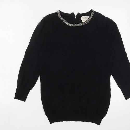 NEXT Womens Black Crew Neck Cotton Pullover Jumper Size 10 - Beaded