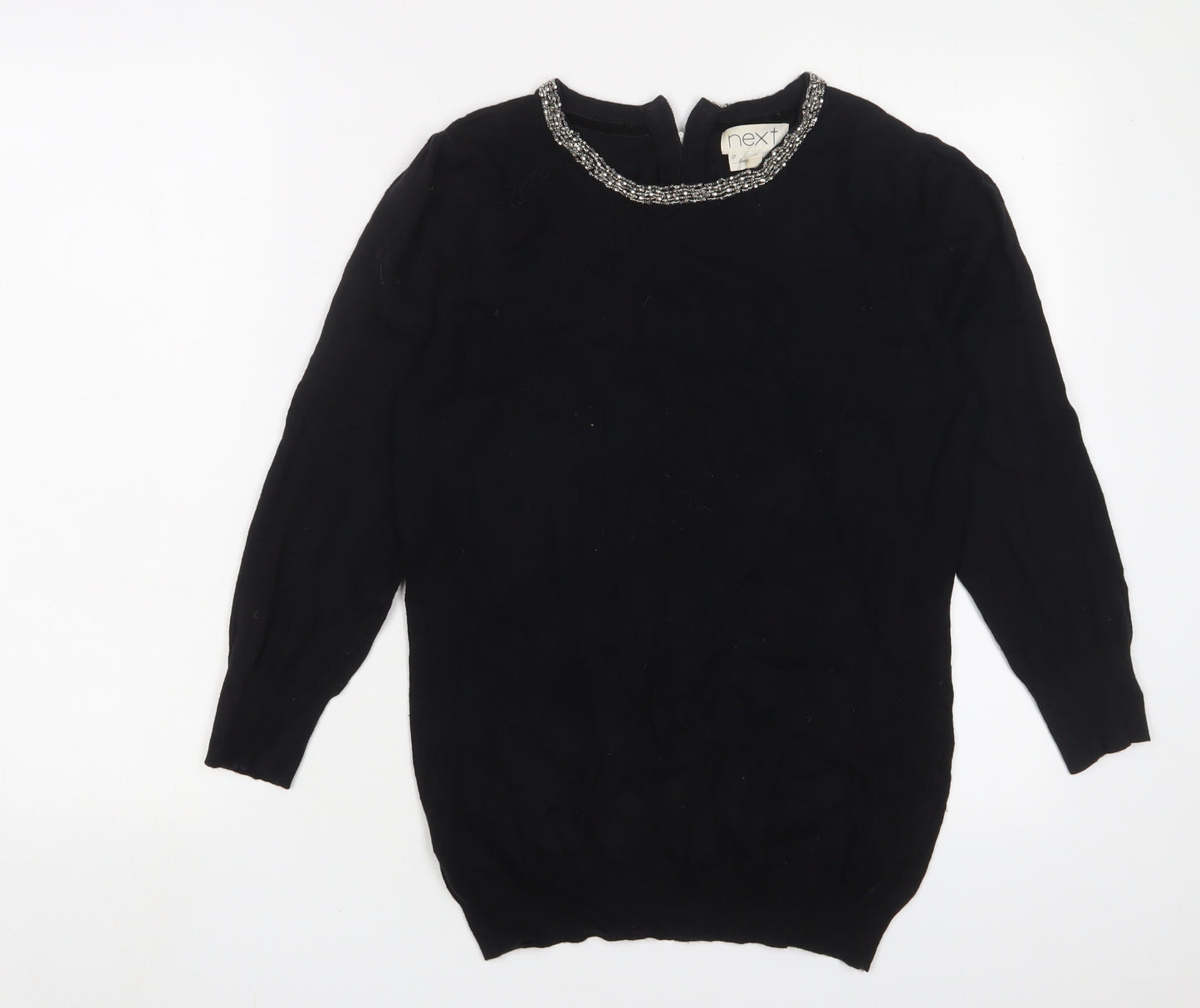 NEXT Womens Black Crew Neck Cotton Pullover Jumper Size 10 - Beaded