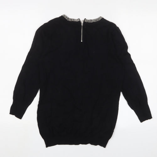 NEXT Womens Black Crew Neck Cotton Pullover Jumper Size 10 - Beaded