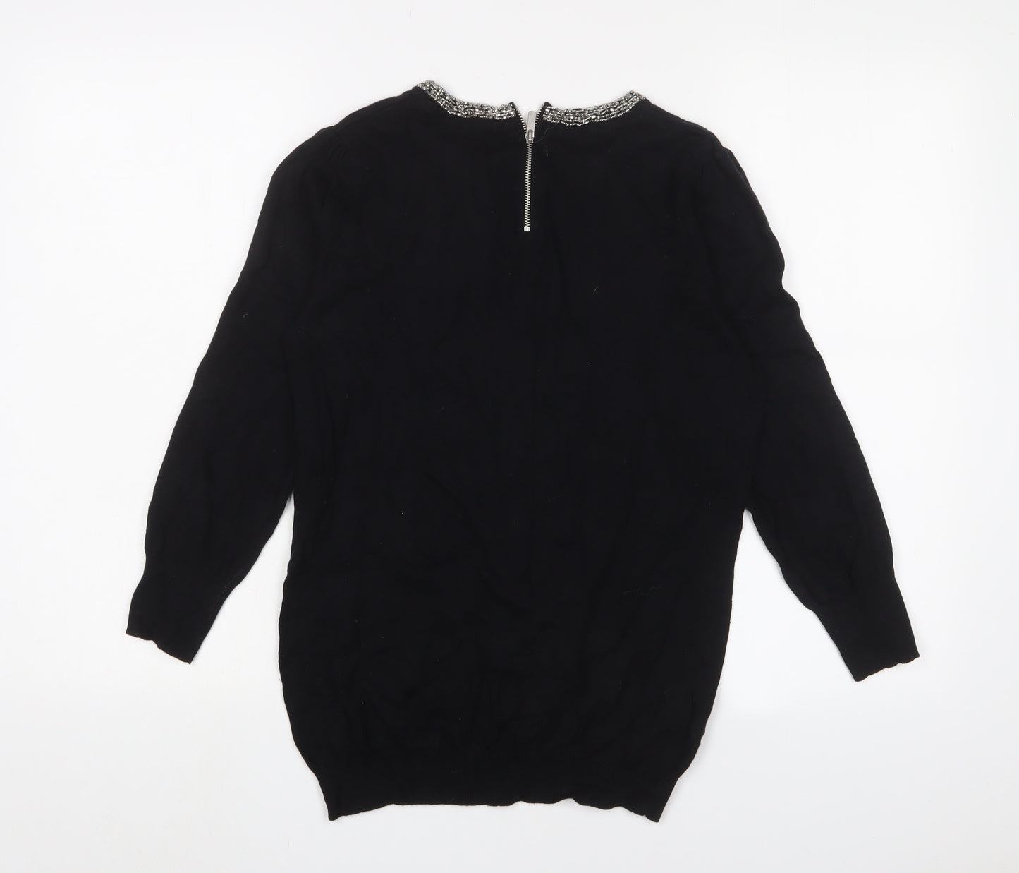 NEXT Womens Black Crew Neck Cotton Pullover Jumper Size 10 - Beaded