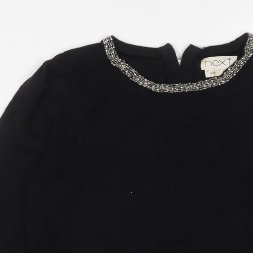 NEXT Womens Black Crew Neck Cotton Pullover Jumper Size 10 - Beaded