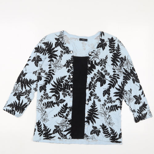 M&Co Womens Blue Crew Neck Floral Acrylic Pullover Jumper Size 12 - Buttons