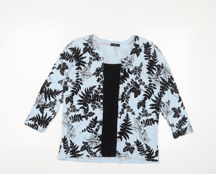 M&Co Womens Blue Crew Neck Floral Acrylic Pullover Jumper Size 12 - Buttons