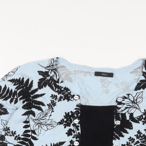 M&Co Womens Blue Crew Neck Floral Acrylic Pullover Jumper Size 12 - Buttons