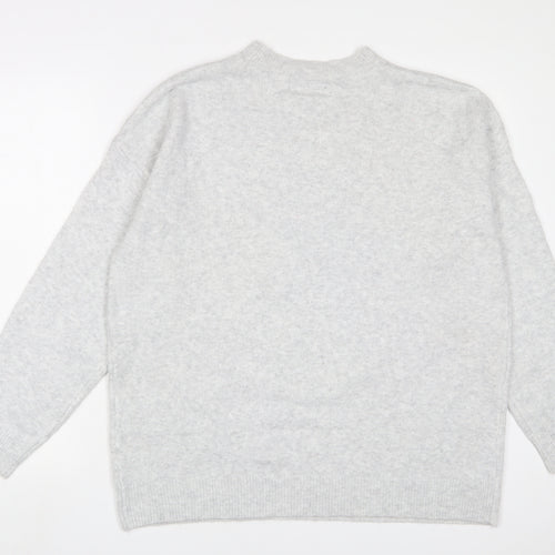 Marks and Spencer Womens Grey Round Neck Acrylic Pullover Jumper Size L - Stars, Sequins