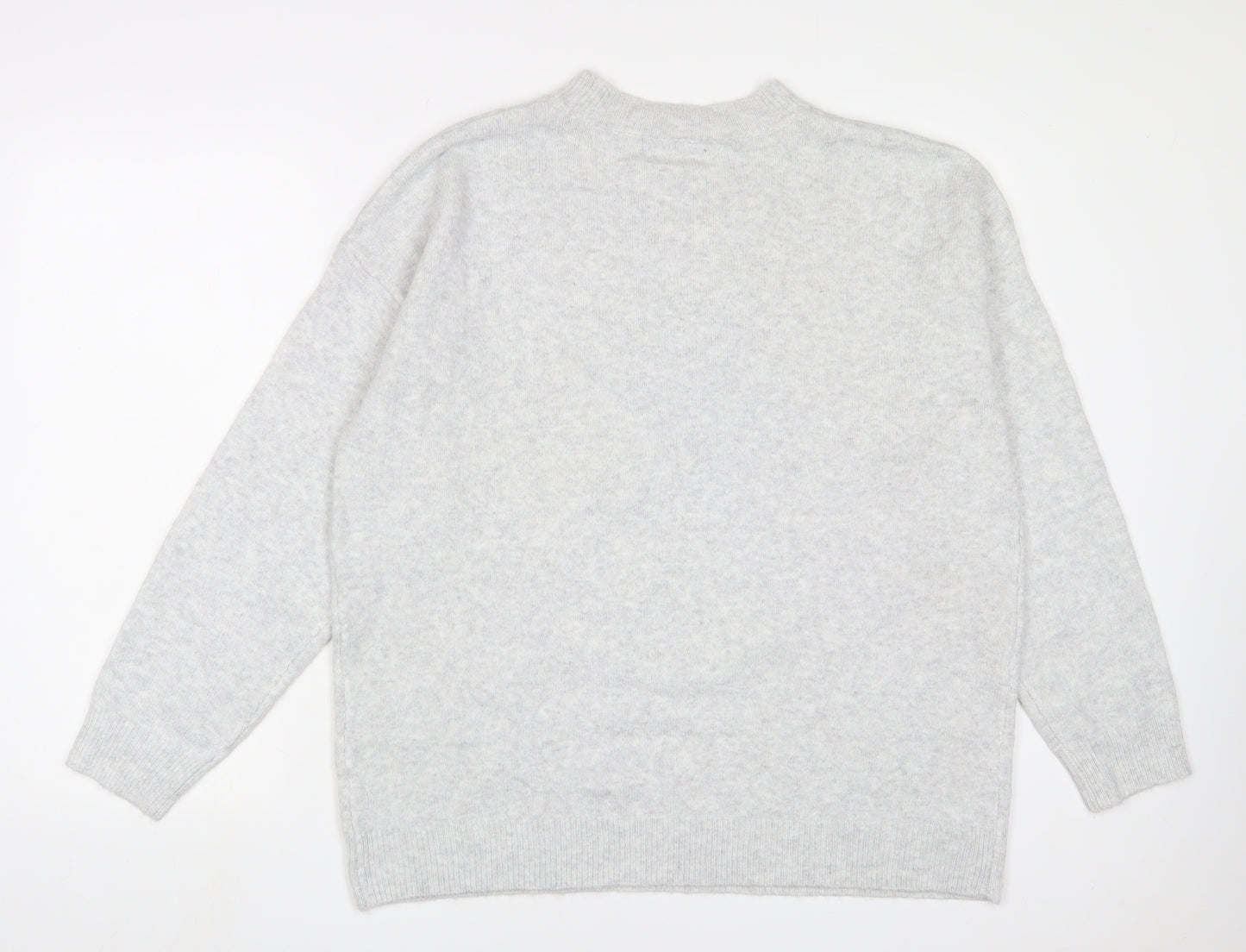 Marks and Spencer Womens Grey Round Neck Acrylic Pullover Jumper Size L - Stars, Sequins