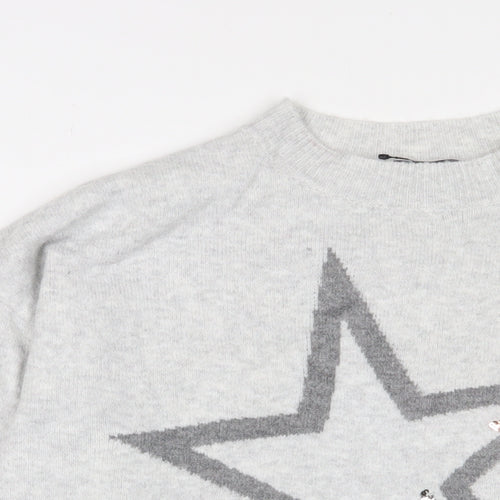Marks and Spencer Womens Grey Round Neck Acrylic Pullover Jumper Size L - Stars, Sequins