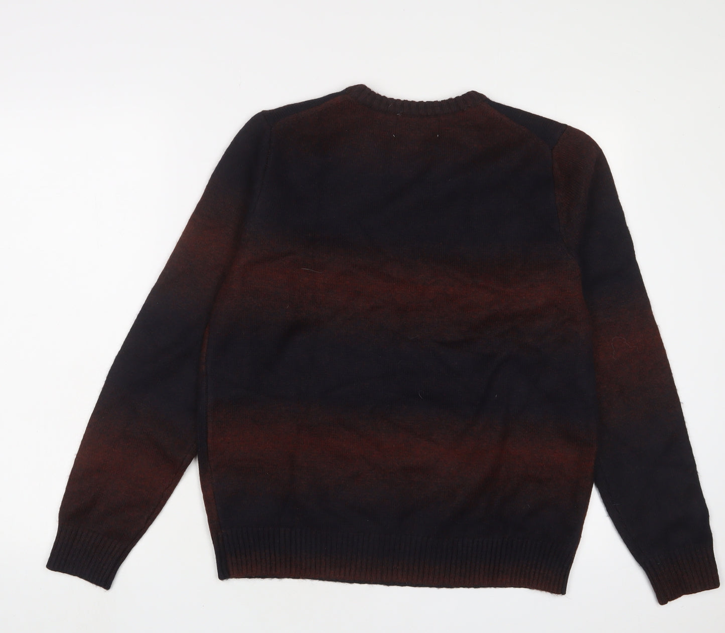 Marks and Spencer Mens Brown Crew Neck Striped Polyester Pullover Jumper Size M Long Sleeve