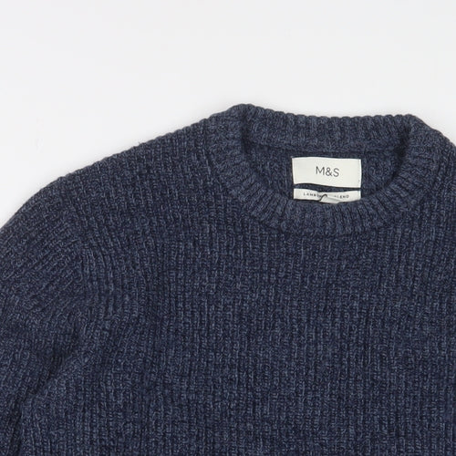 Marks and Spencer Mens Blue Crew Neck Wool Pullover Jumper Size S Long Sleeve