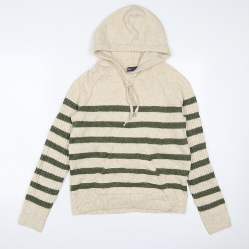 Marks and Spencer Womens Beige Striped Acrylic Pullover Hoodie Size S Pullover