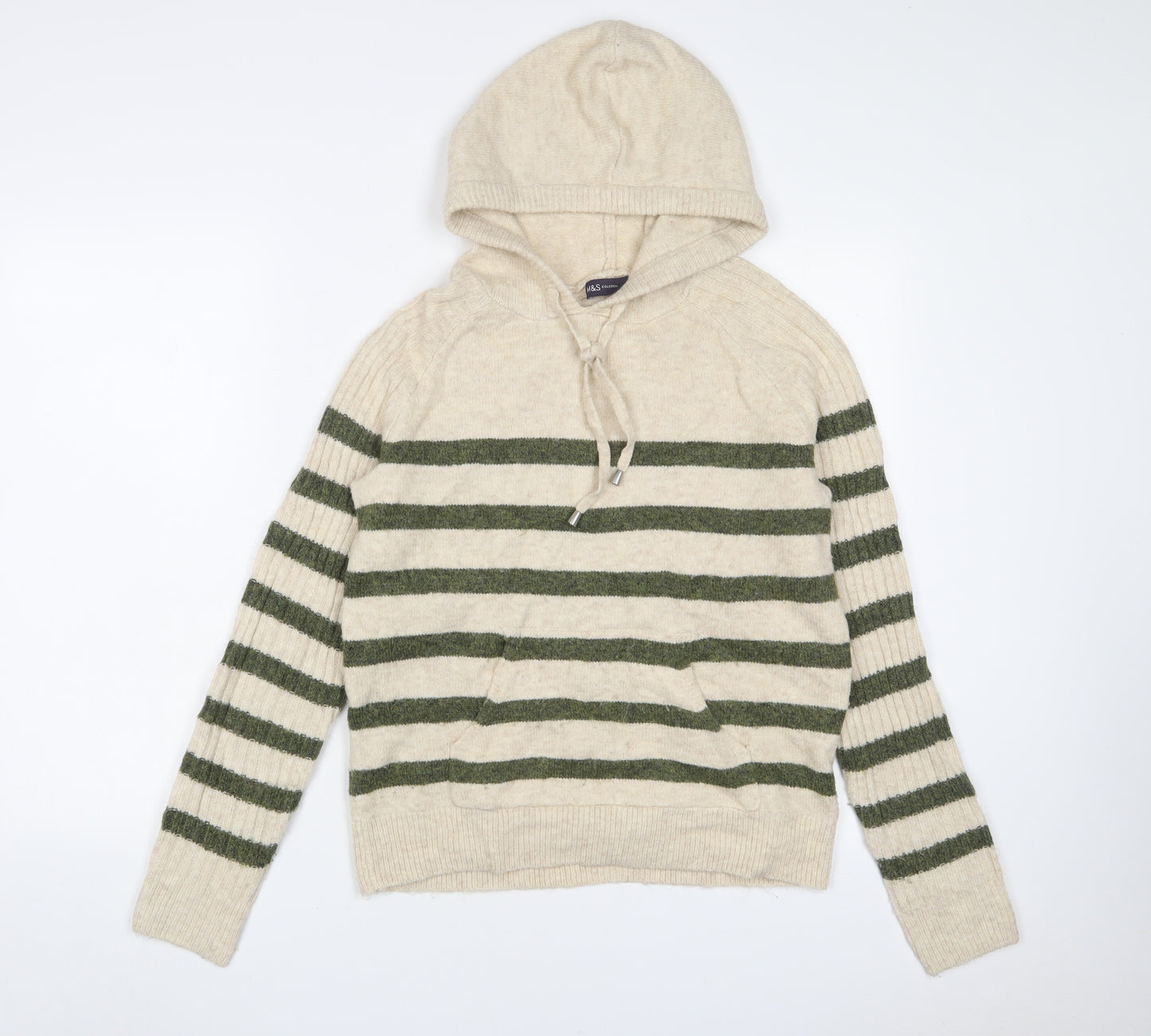 Marks and Spencer Womens Beige Striped Acrylic Pullover Hoodie Size S Pullover