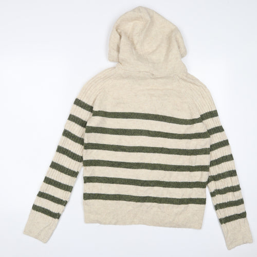 Marks and Spencer Womens Beige Striped Acrylic Pullover Hoodie Size S Pullover