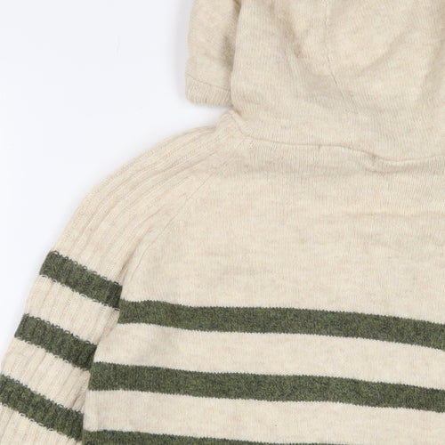 Marks and Spencer Womens Beige Striped Acrylic Pullover Hoodie Size S Pullover