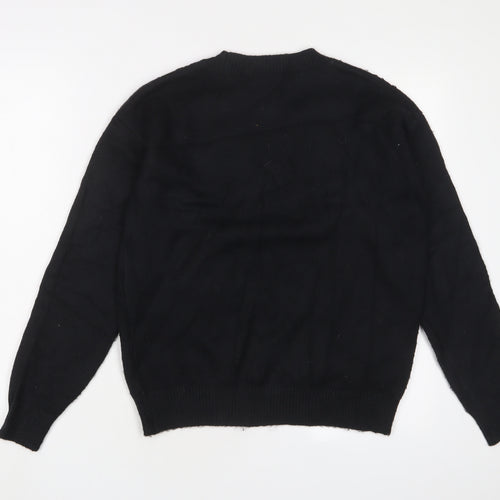 Marks and Spencer Womens Black Round Neck Fair Isle Polyester Pullover Jumper Size S - Sequins
