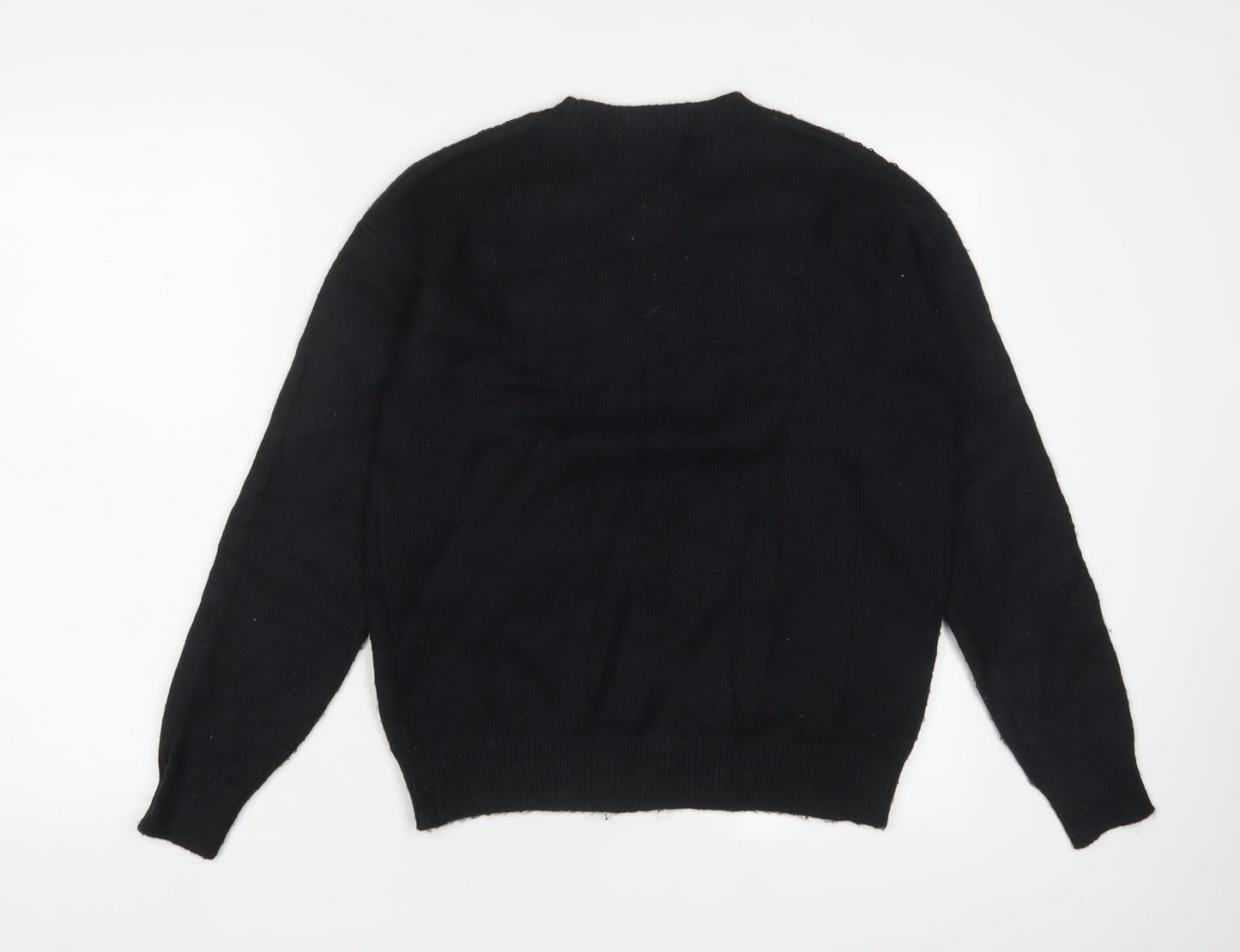 Marks and Spencer Womens Black Round Neck Fair Isle Polyester Pullover Jumper Size S - Sequins