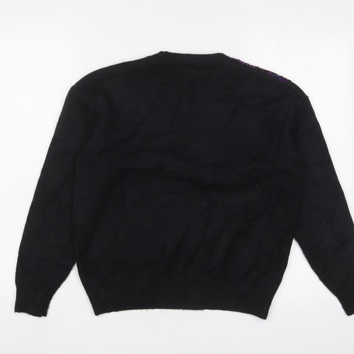 Marks and Spencer Womens Black Round Neck Fair Isle Polyester Pullover Jumper Size S - Sequins