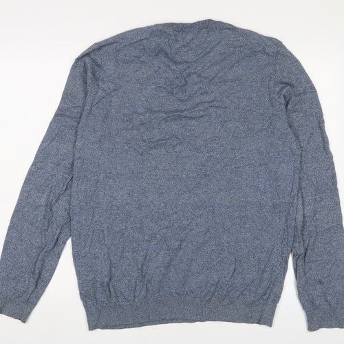 HUGO BOSS Mens Blue V-Neck Cotton Pullover Jumper Size XL Long Sleeve