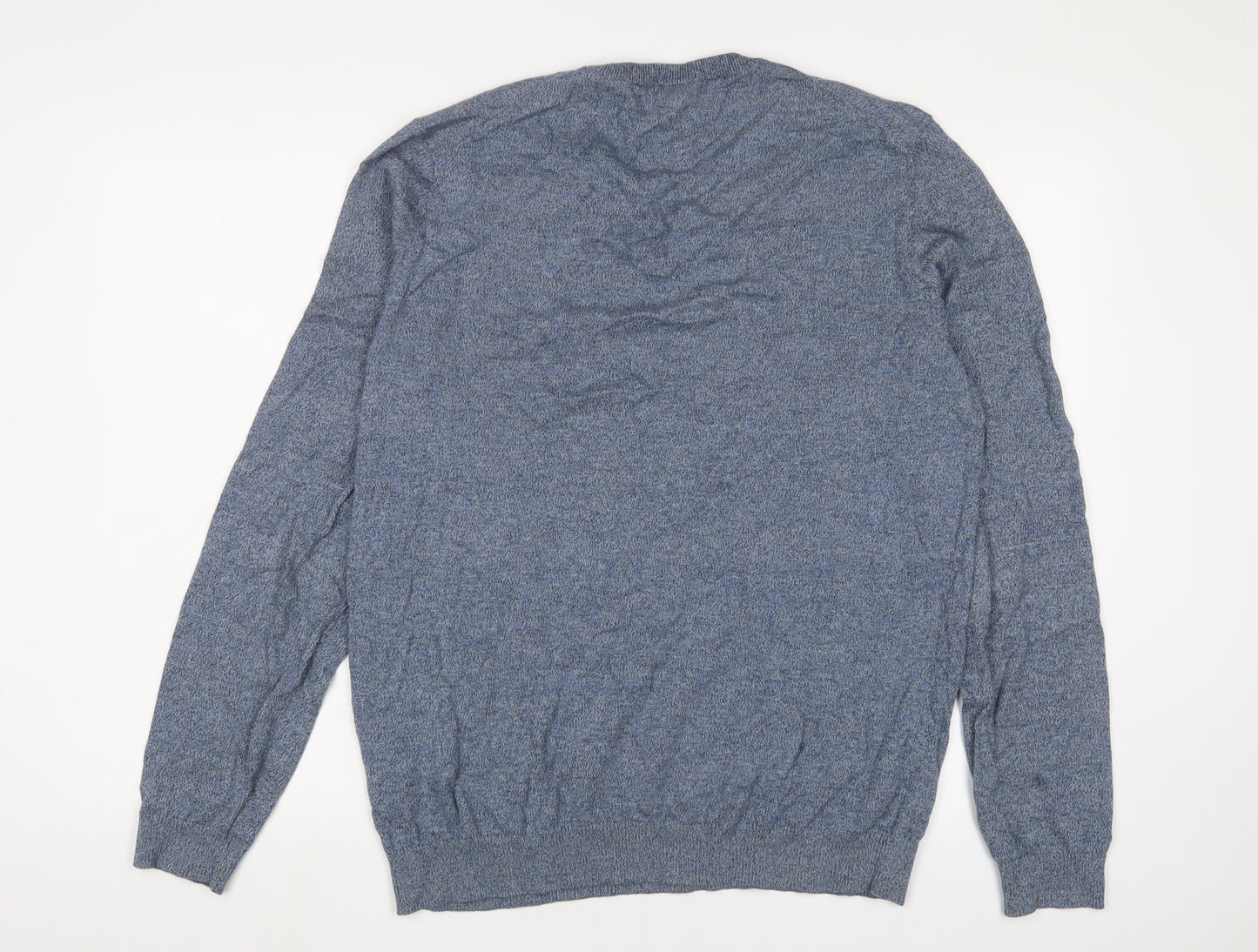 HUGO BOSS Mens Blue V-Neck Cotton Pullover Jumper Size XL Long Sleeve