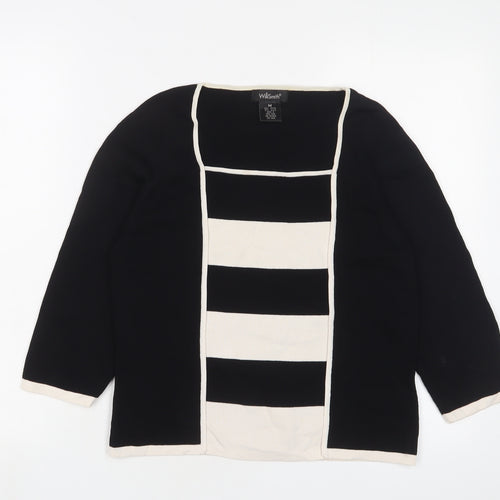 Willi Smith Womens Black Square Neck Striped Viscose Pullover Jumper Size M
