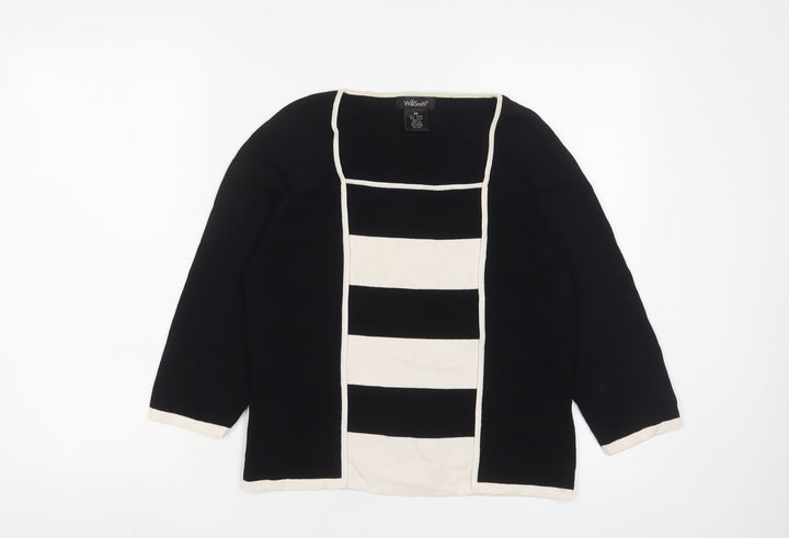 Willi Smith Womens Black Square Neck Striped Viscose Pullover Jumper Size M