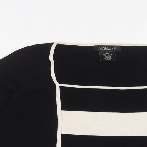 Willi Smith Womens Black Square Neck Striped Viscose Pullover Jumper Size M