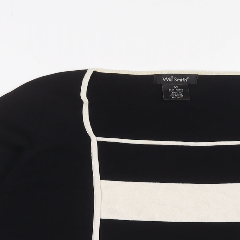 Willi Smith Womens Black Square Neck Striped Viscose Pullover Jumper Size M