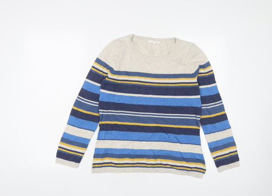 Seasalt Womens Multicoloured Roll Neck Striped Cotton Pullover Jumper Size 10