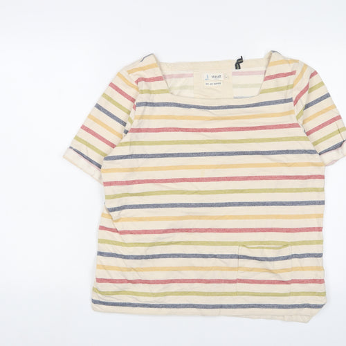 Seasalt Womens Multicoloured Striped Cotton Basic T-Shirt Size 12 Square Neck - Pockets