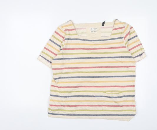 Seasalt Womens Multicoloured Striped Cotton Basic T-Shirt Size 12 Square Neck - Pockets