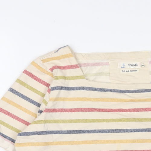 Seasalt Womens Multicoloured Striped Cotton Basic T-Shirt Size 12 Square Neck - Pockets