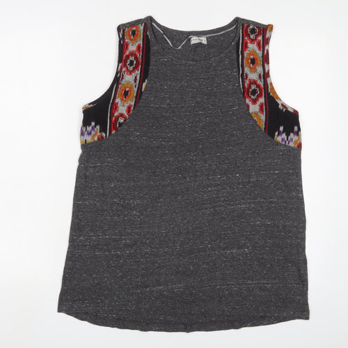 Pull&Bear Womens Grey Fair Isle Cotton Basic Tank Size L Scoop Neck - Embroidered, Beaded
