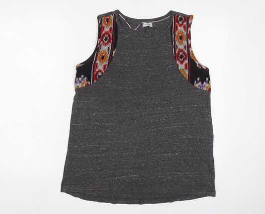 Pull&Bear Womens Grey Fair Isle Cotton Basic Tank Size L Scoop Neck - Embroidered, Beaded