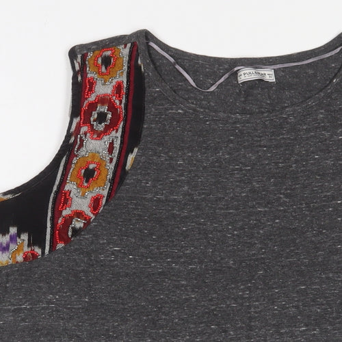 Pull&Bear Womens Grey Fair Isle Cotton Basic Tank Size L Scoop Neck - Embroidered, Beaded
