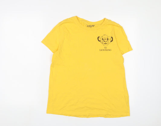 Front view of The Lion King women’s yellow cotton basic t-shirt, size S, crew neck