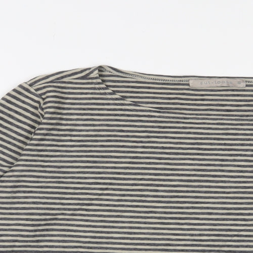 Cut Loose Womens Brown Boat Neck Striped Cotton Pullover Jumper Size M