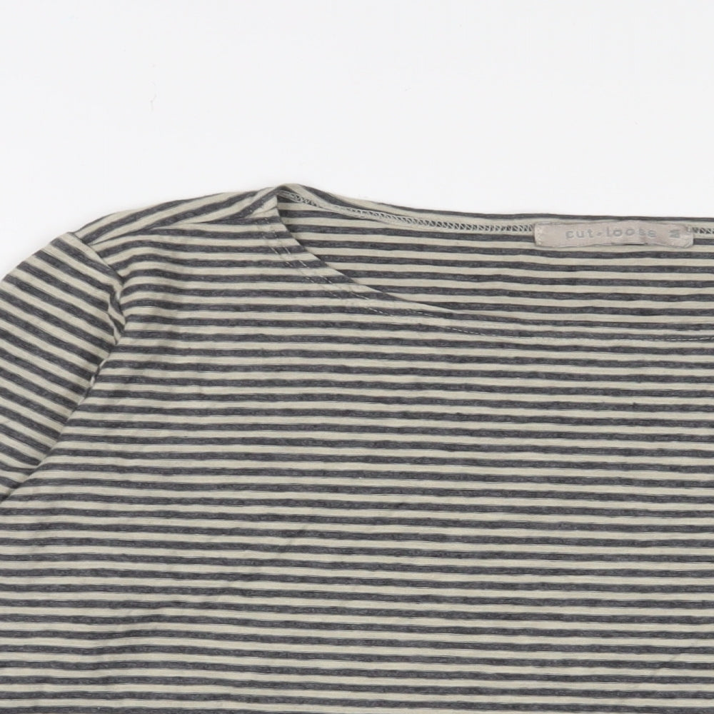 Cut Loose Womens Brown Boat Neck Striped Cotton Pullover Jumper Size M