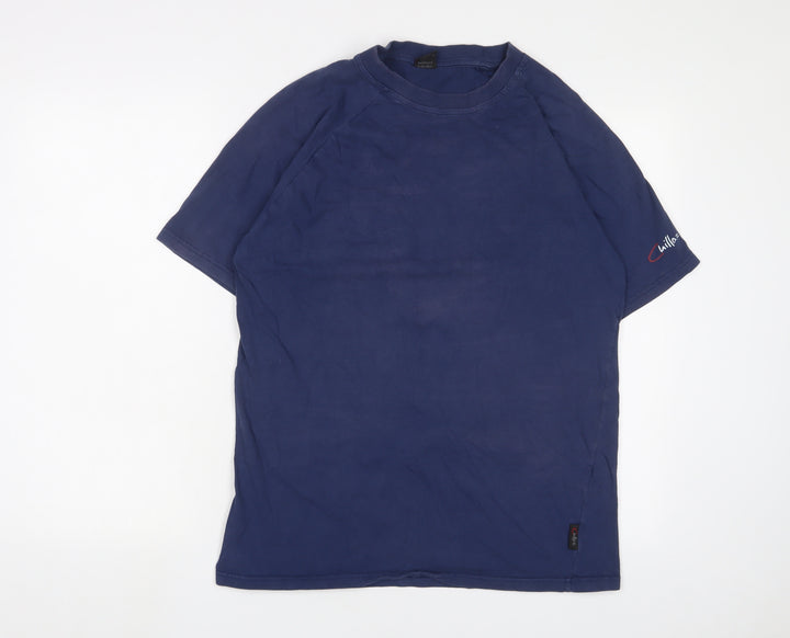 Chilliaz Mens Blue Cotton T-Shirt Size L Crew Neck - Logo