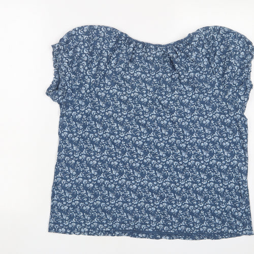 White Stuff Womens Blue Floral Cotton Basic T-Shirt Size 10 Crew Neck