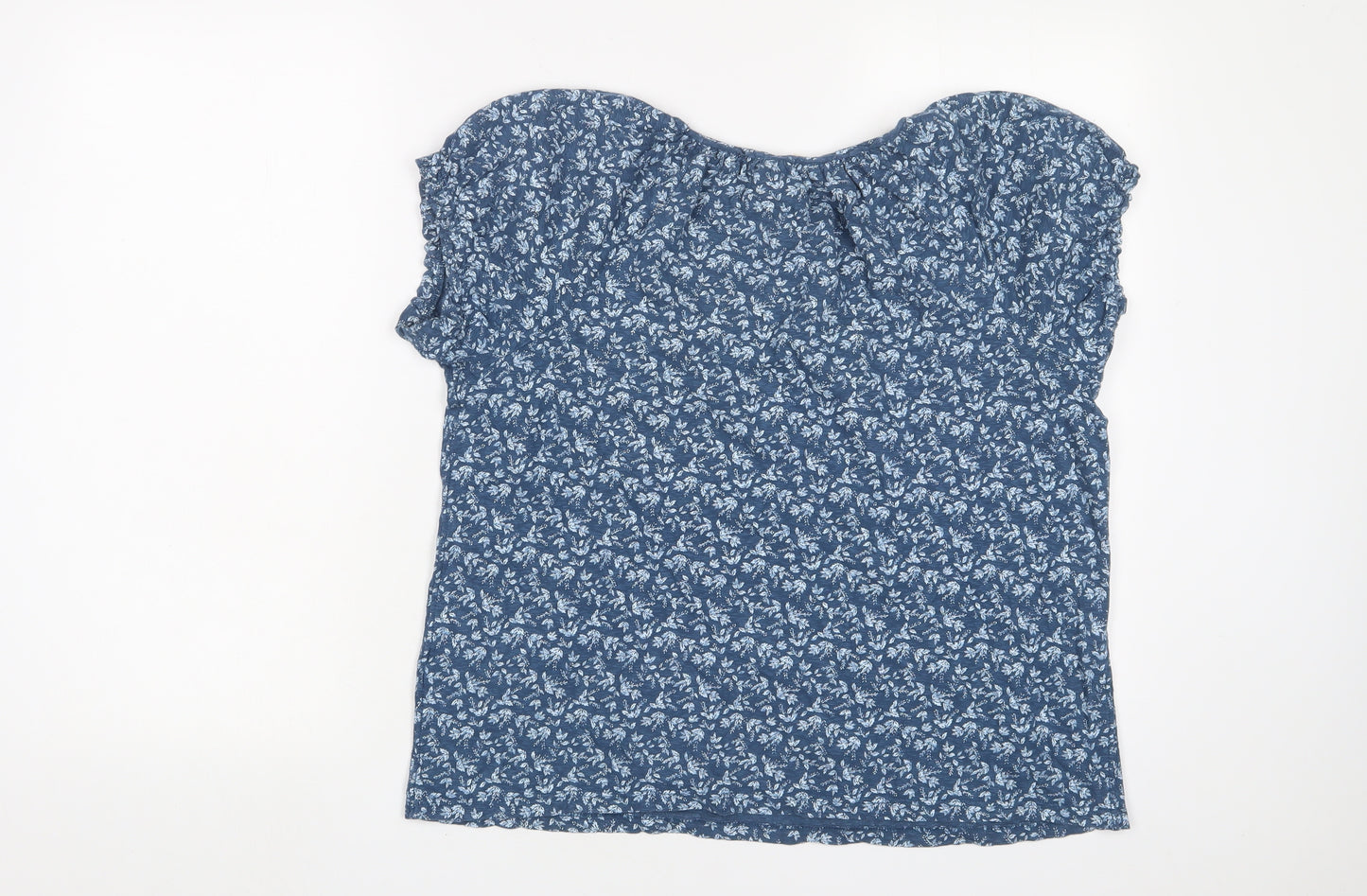 White Stuff Womens Blue Floral Cotton Basic T-Shirt Size 10 Crew Neck