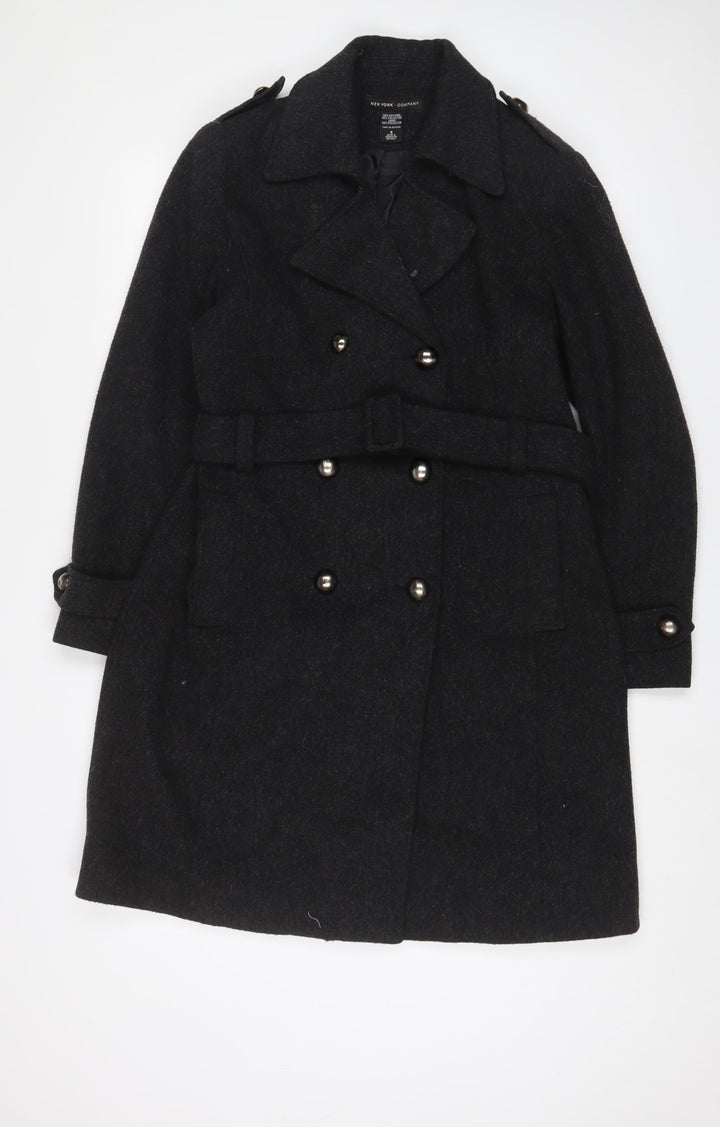 New York & Company Womens Grey Overcoat Coat Size 4 Button - Belted