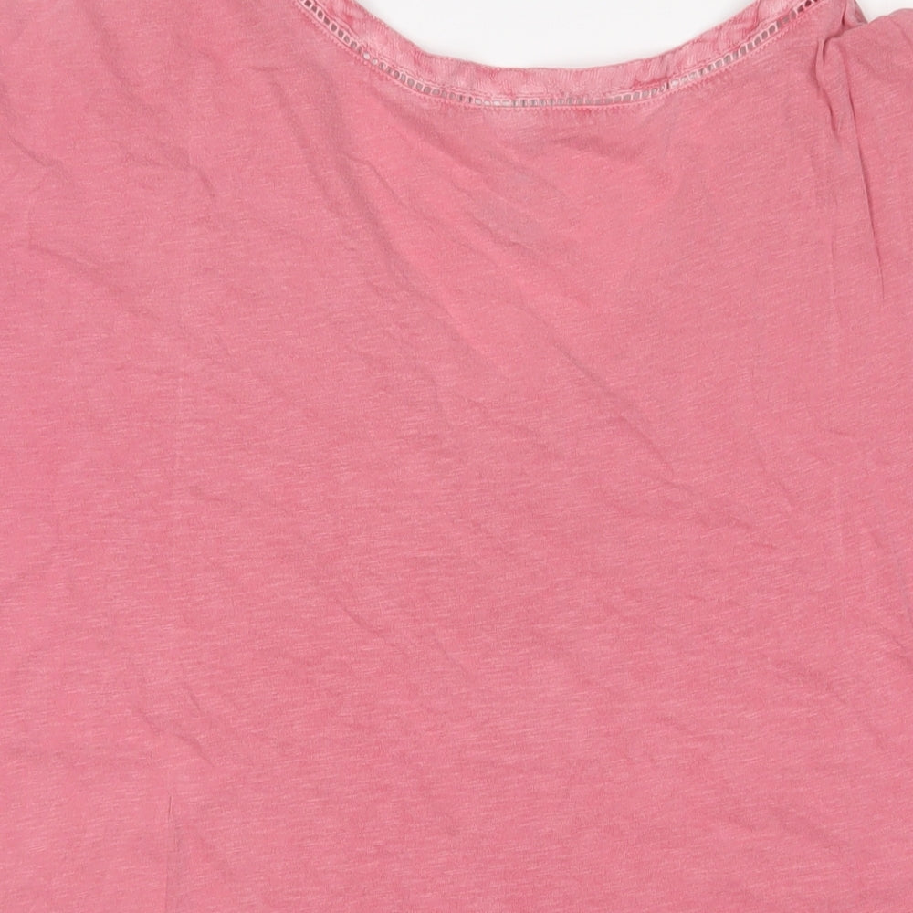 White Stuff Womens Pink Cotton Basic T-Shirt Size 14 V-Neck - Embroidered