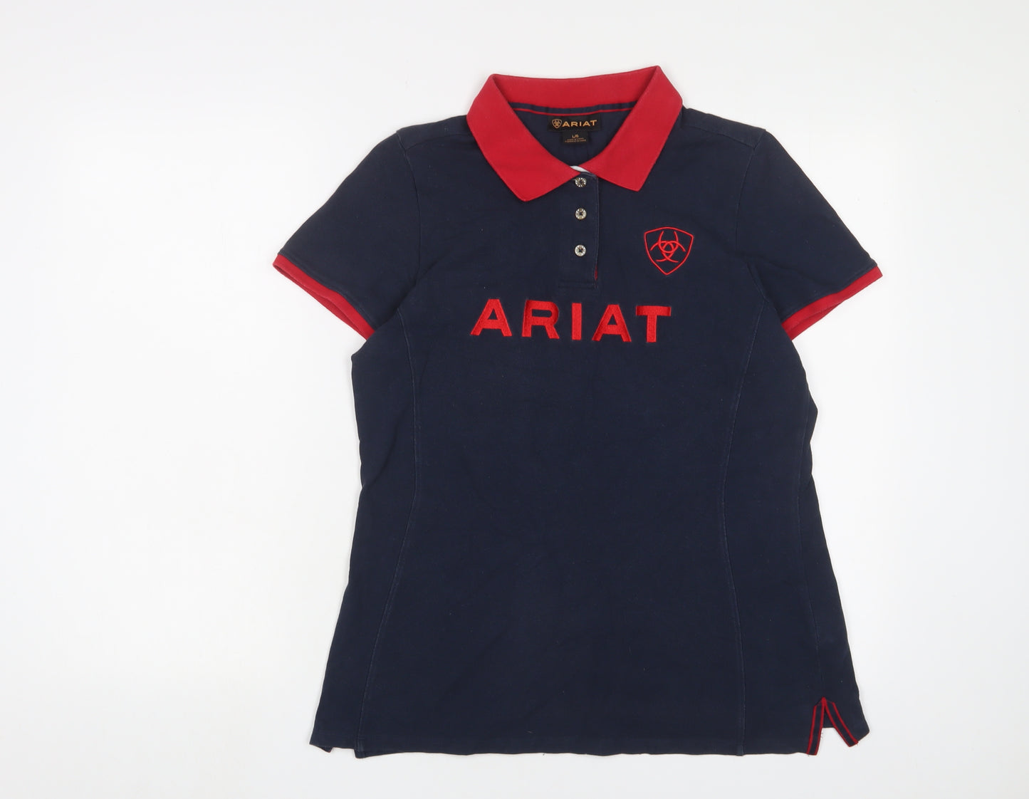 Ariat Womens Blue Cotton Basic Polo Size L Collared - Logo, Embroidered