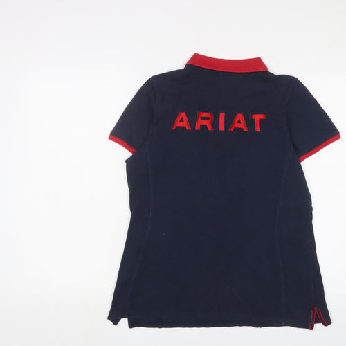 Ariat Womens Blue Cotton Basic Polo Size L Collared - Logo, Embroidered