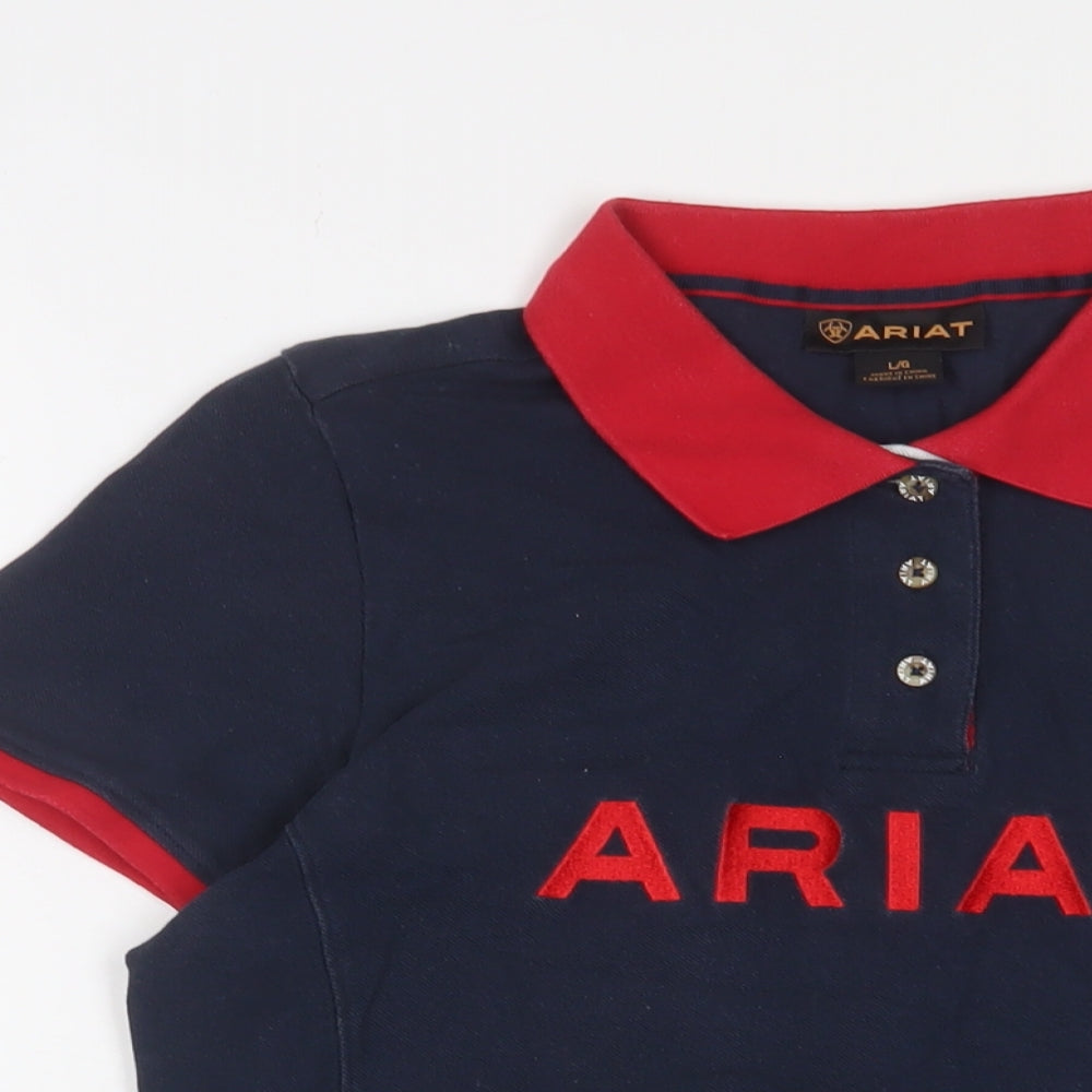 Ariat Womens Blue Cotton Basic Polo Size L Collared - Logo, Embroidered