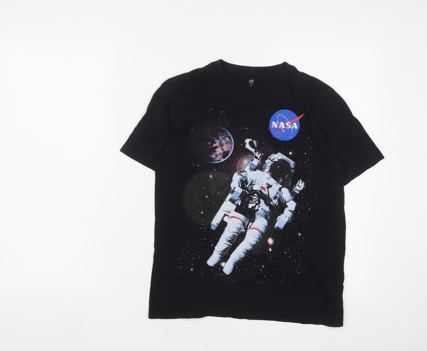 Gap Boys Black Cotton Basic T-Shirt Size 12-13 Years Crew Neck Pullover - NASA
