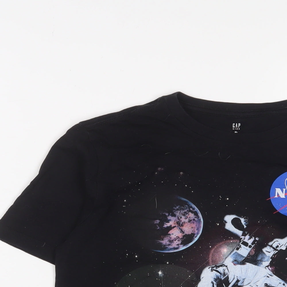 Gap Boys Black Cotton Basic T-Shirt Size 12-13 Years Crew Neck Pullover - NASA