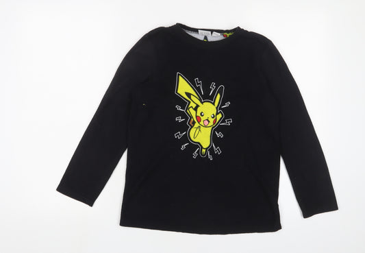 Front view of Pokemon boys’ black solid polyester pyjama top, size 11-12, years - embroidered
